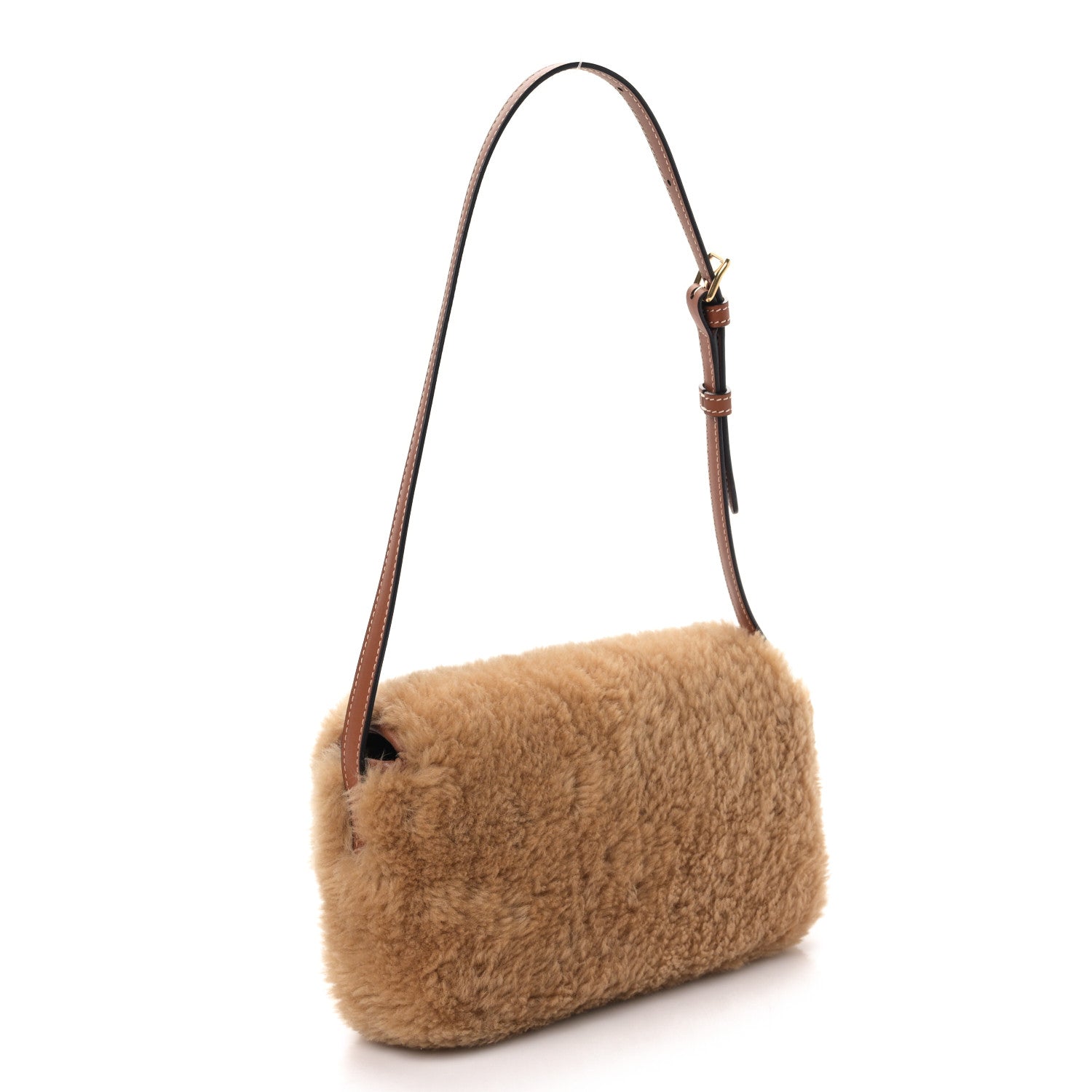 Celine Calfskin Triomphe Fluffy Shearling Bag Beige 1411041