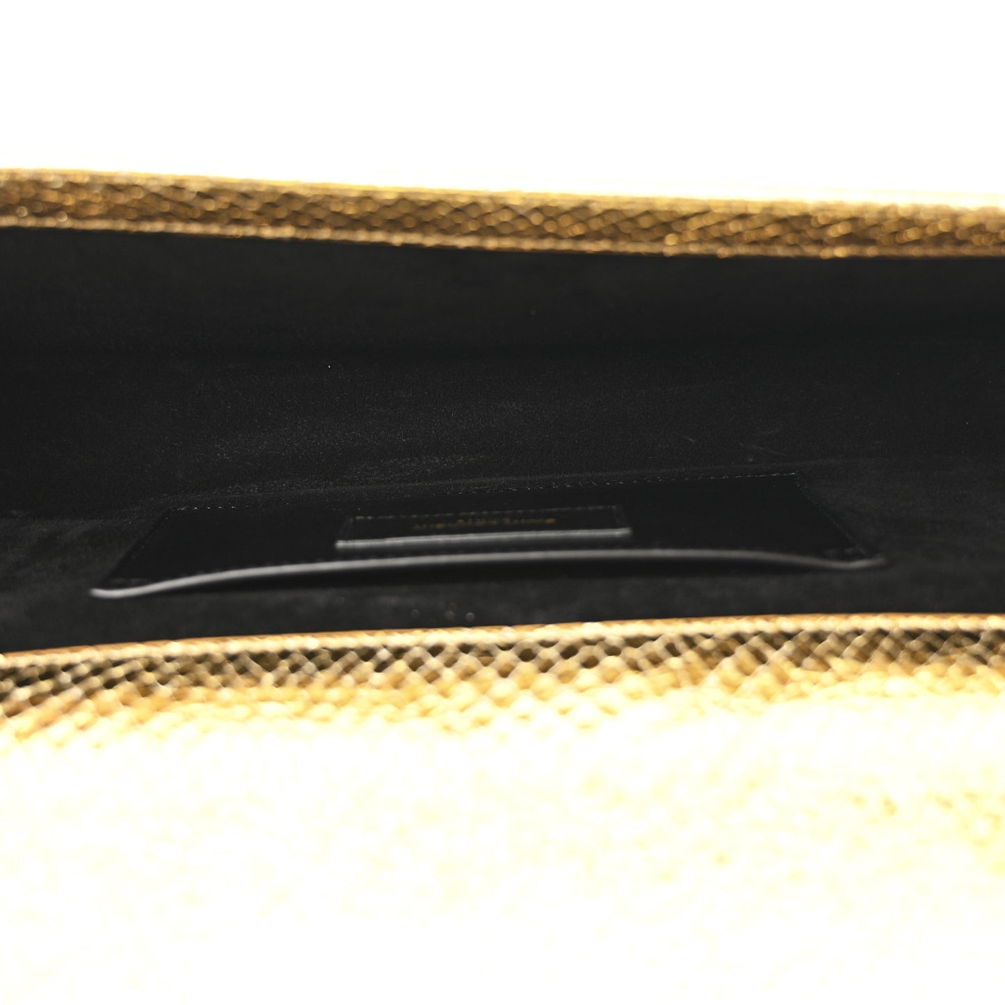 Metallic Calfskin Snakeskin Embossed Classic Monogram Tassel Clutch Gold