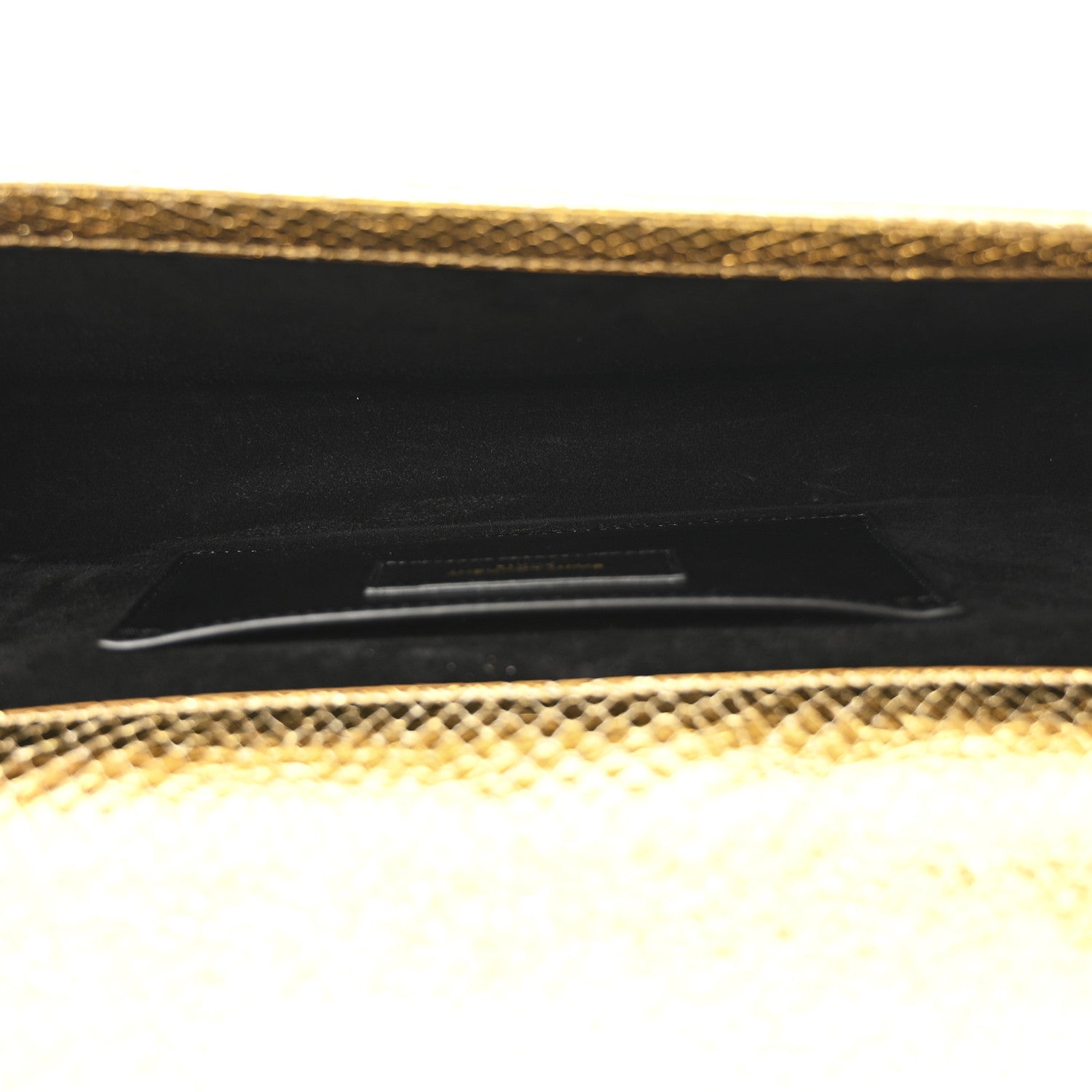 Saint Laurent Metallic Calfskin Snakeskin Embossed Classic Monogram Tassel Clutch Gold 5 of 7