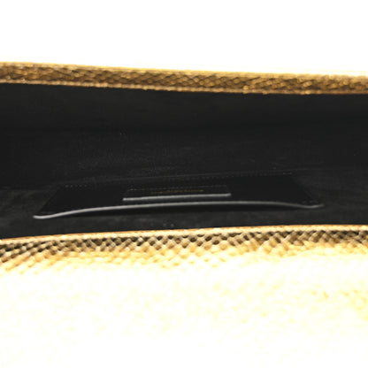 Saint Laurent Metallic Calfskin Snakeskin Embossed Classic Monogram Tassel Clutch Gold 5 of 7