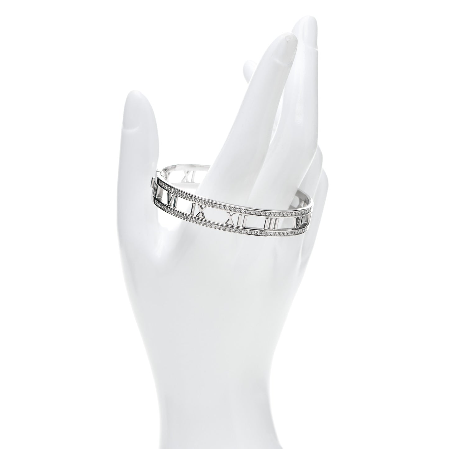 18K White Gold Diamond Atlas Open Hinged Bangle Bracelet
