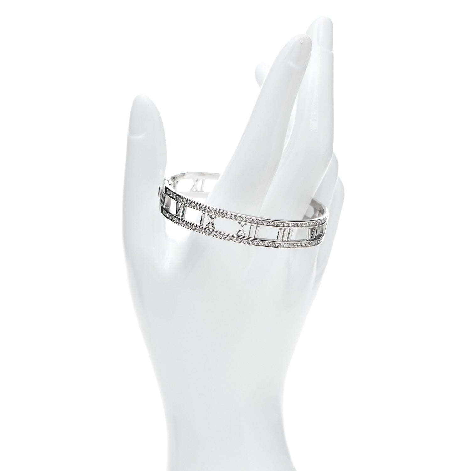 Tiffany 18K White Gold Diamond Atlas Open Hinged Bangle Bracelet 2 of 5