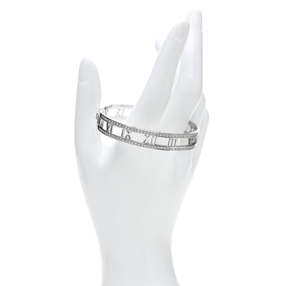 Tiffany 18K White Gold Diamond Atlas Open Hinged Bangle Bracelet 2 of 5