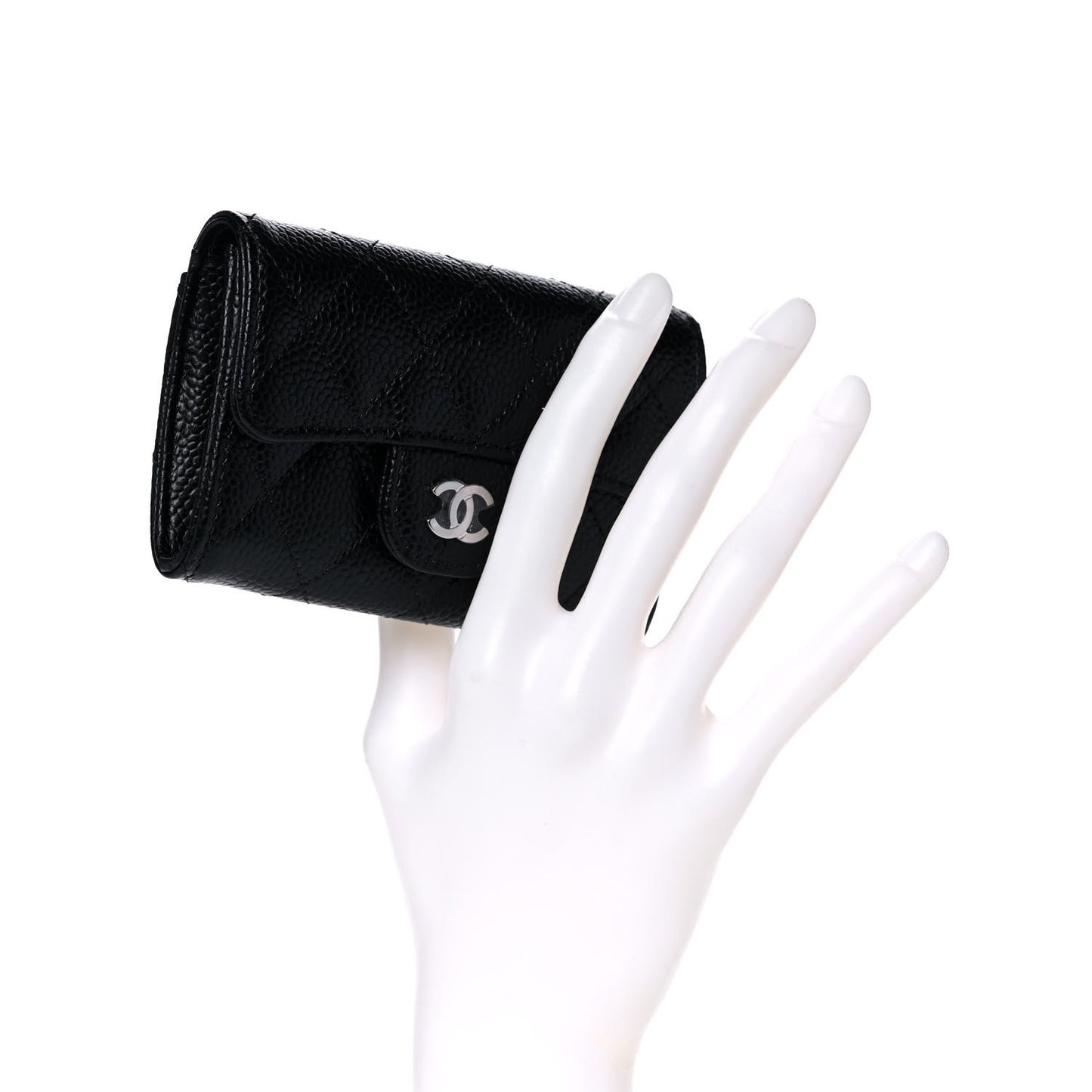 Caviar Quilted Flap Card Holder Wallet Black