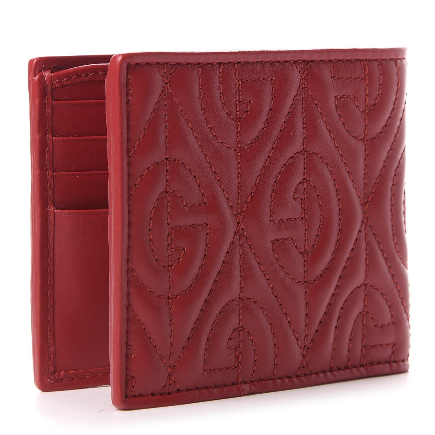 Gucci Calfskin G Rhombus Quilted Bi-Fold Wallet Hibiscus Red 3 of 10