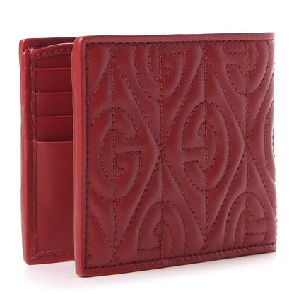 Gucci Calfskin G Rhombus Quilted Bi-Fold Wallet Hibiscus Red 3 of 10