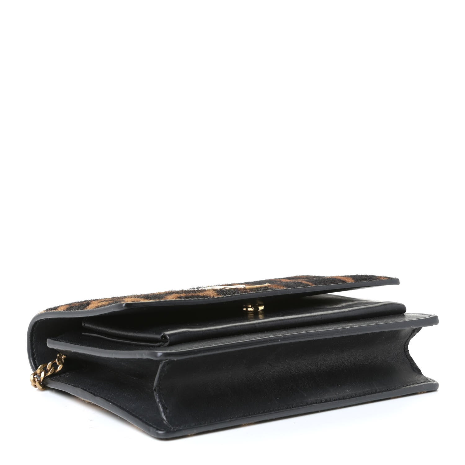 Saint Laurent Pony Hair Monogram Leopard Print Sunset Chain Wallet 3 of 8