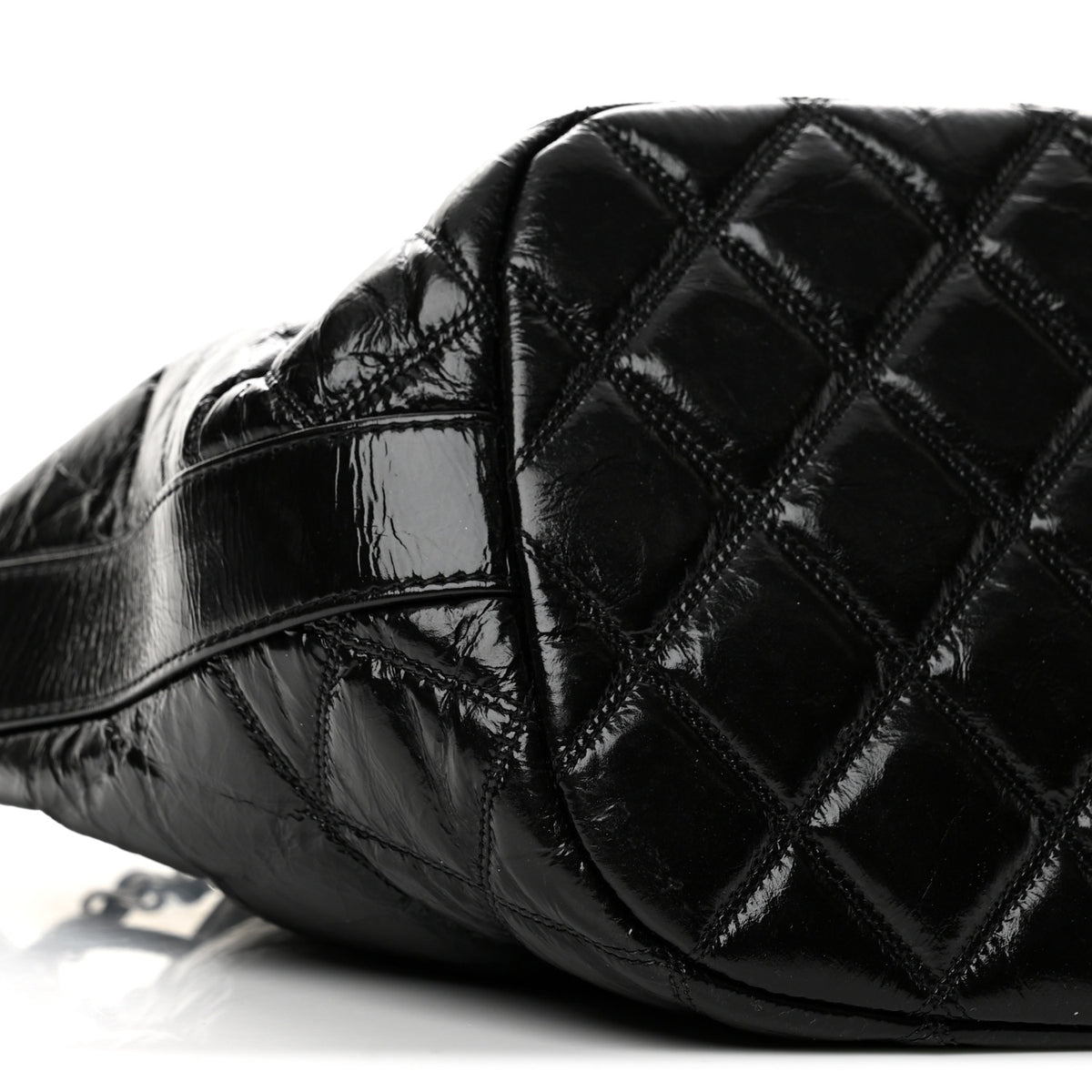 Shiny Aged Calfskin CC Chain Drawstring Bag Black