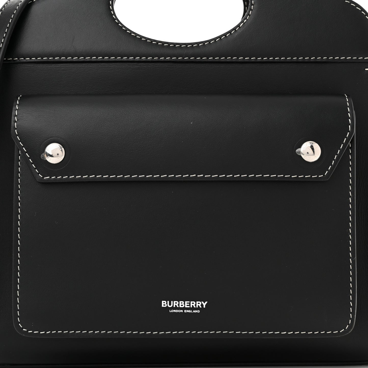 Smooth Calfskin Topstitched Mini Pocket Bag Black