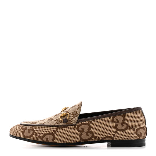 Monogram Jumbo GG Malaga Kid Horsebit Womens Jordaan Loafers 38 Camel Ebony New Acero Beige