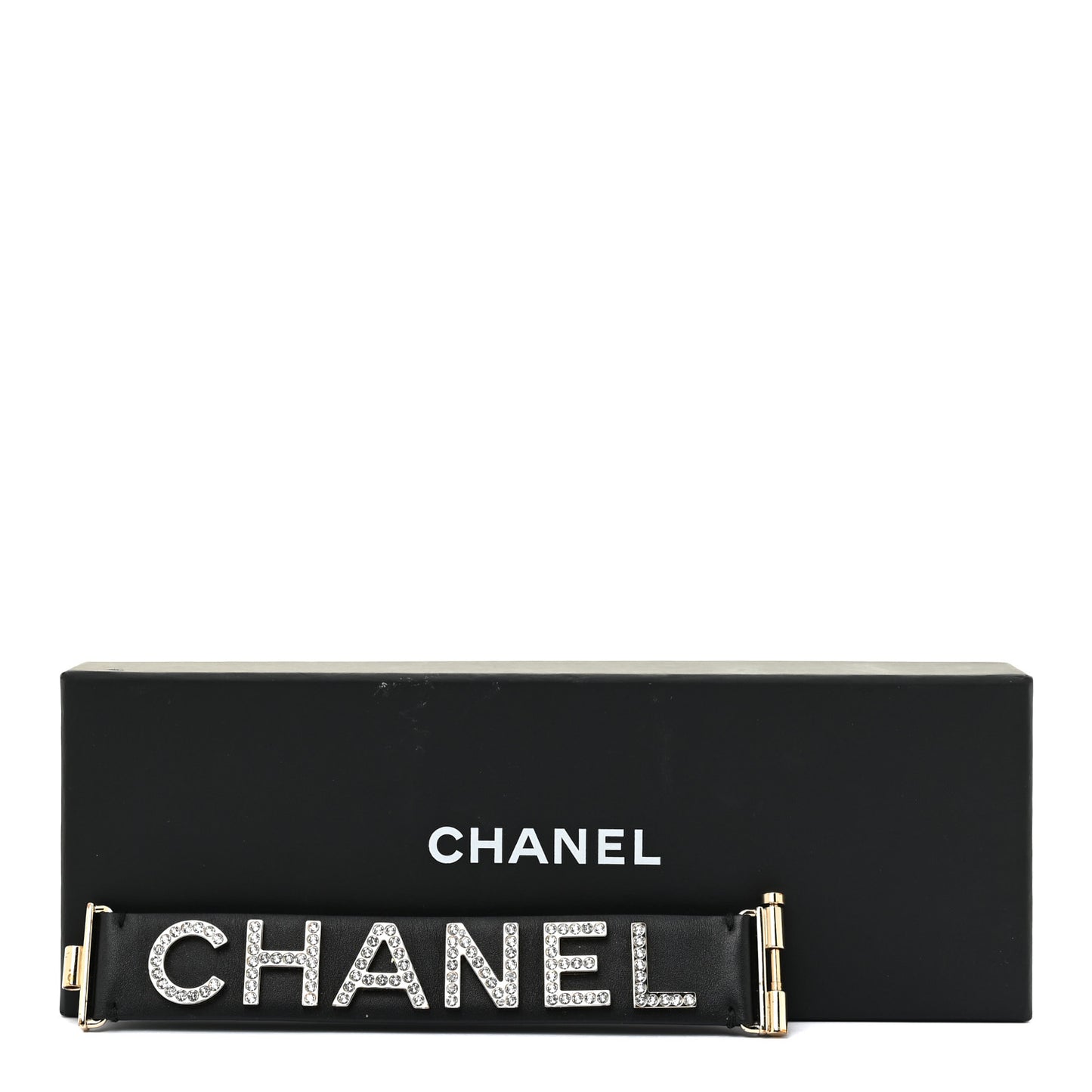 Crystal Lambskin Cha-Nel Logo Cuff S Black