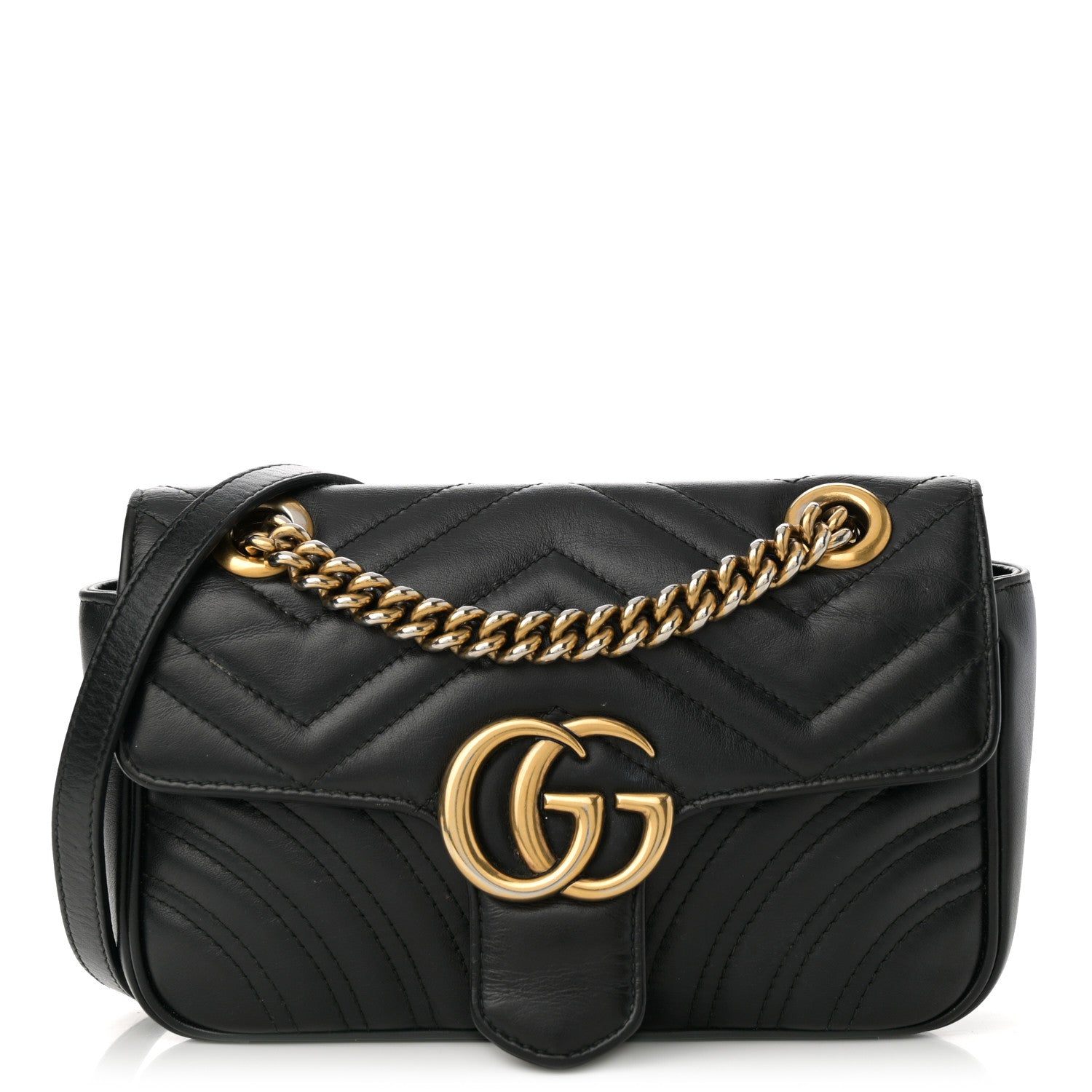 Gucci Calfskin Matelasse Mini GG Marmont Shoulder Bag Black 1 of 13