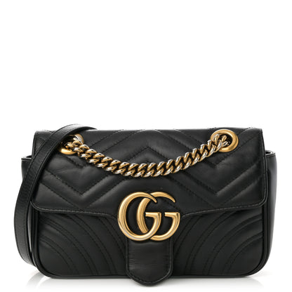 Gucci Calfskin Matelasse Mini GG Marmont Shoulder Bag Black 1 of 13