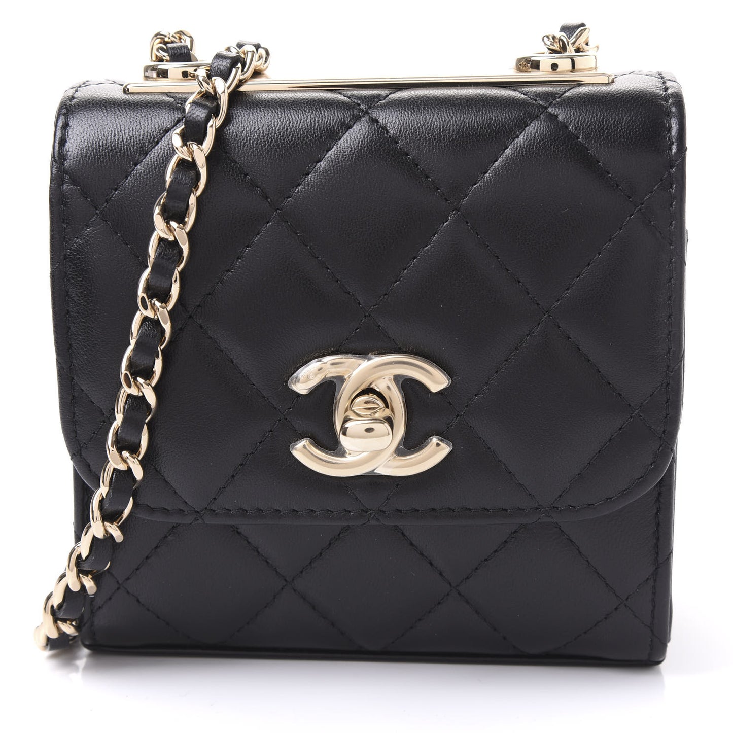 Lambskin Quilted Mini Trendy CC Chain Wallet Black