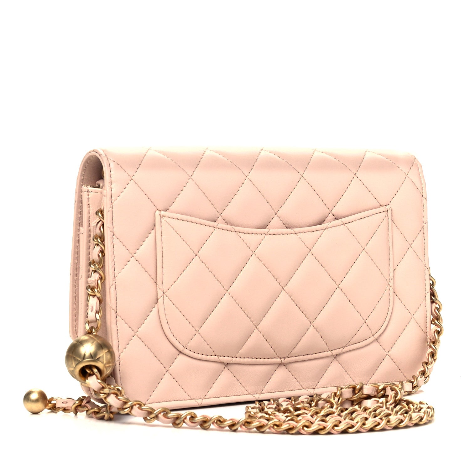 Chanel Lambskin Quilted CC Pearl Crush Wallet on Chain WOC Light Beige 2 of 8