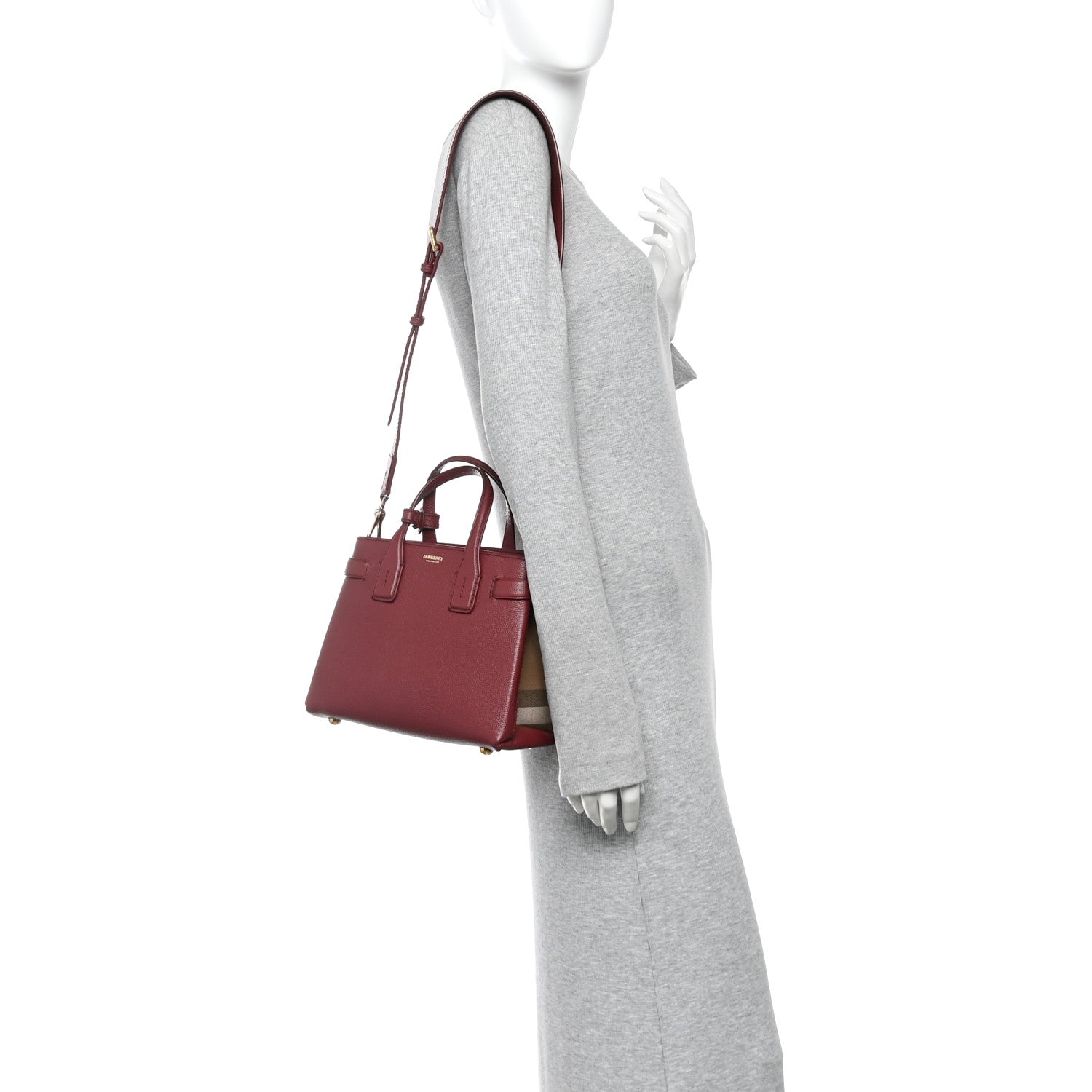 Burberry Grainy Calfskin House Check Small Banner Tote Crimson 2 of 10