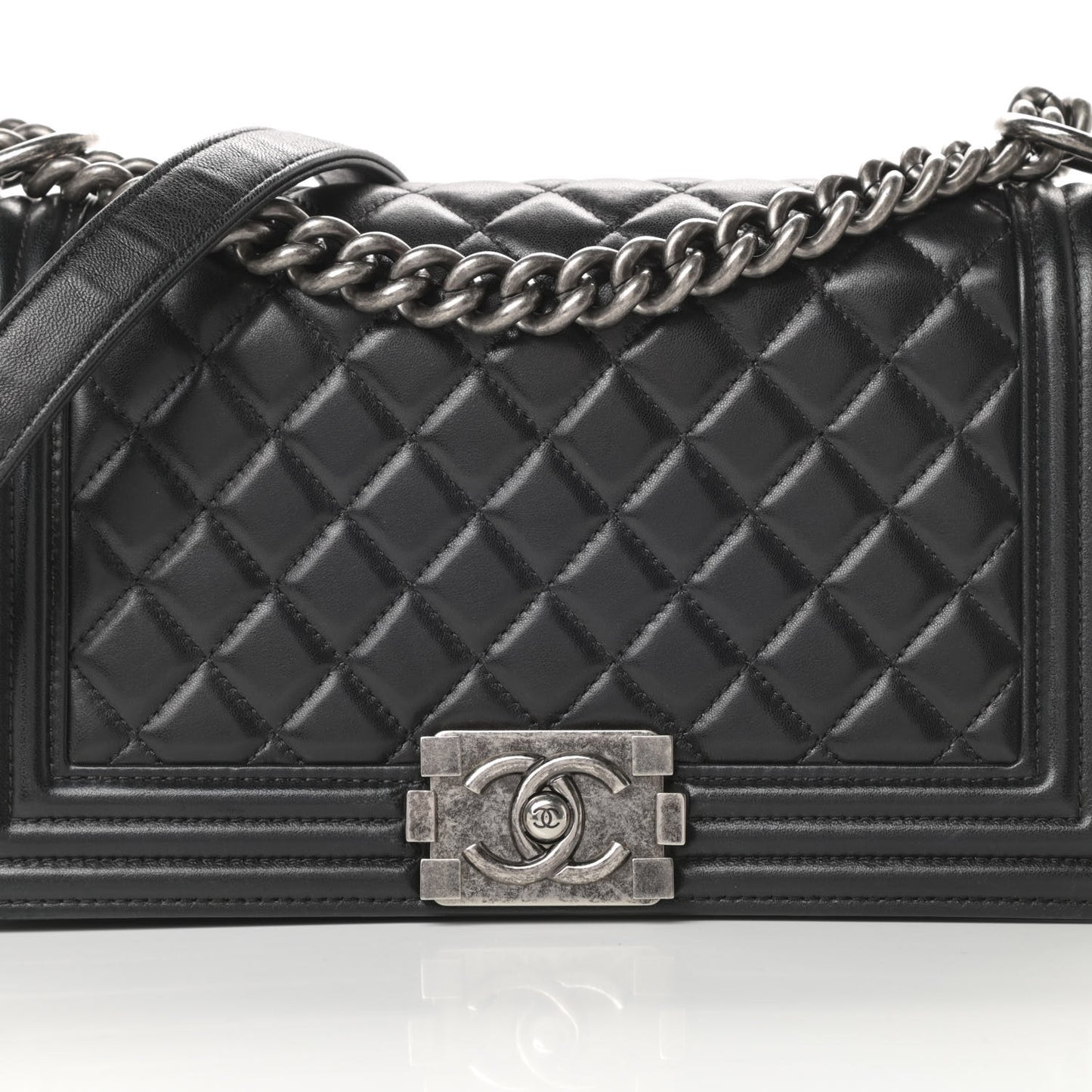Lambskin Quilted Medium Boy Flap Black