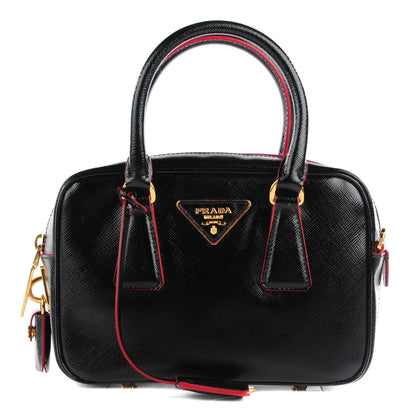 Prada Saffiano Vernice Lux Mini Convertible Bowler Black Rosso 1 of 10