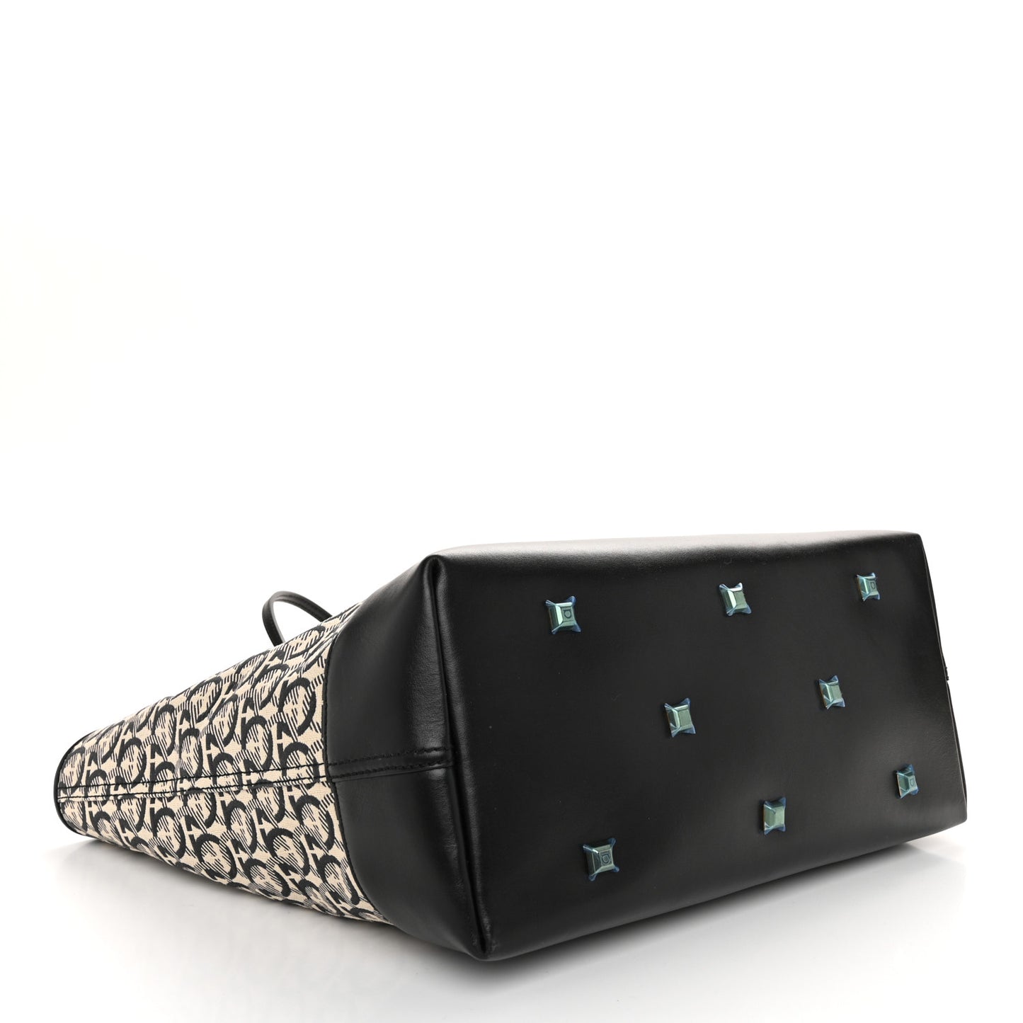 Canvas Calfskin Large The Studio Tote Beige Black