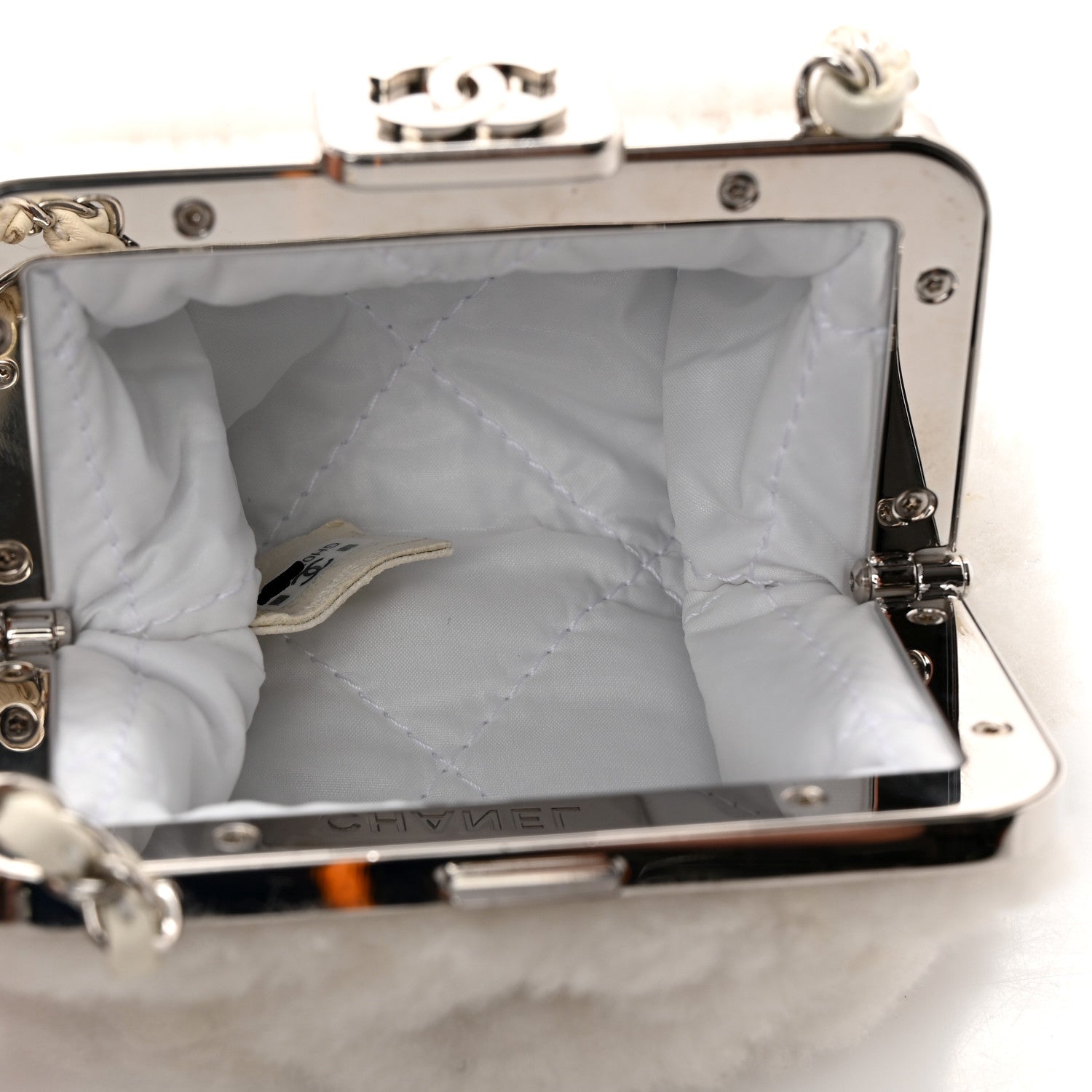 Chanel Shearling Sheepskin Lambskin Quilted Clutch With Chain White 5 of 10