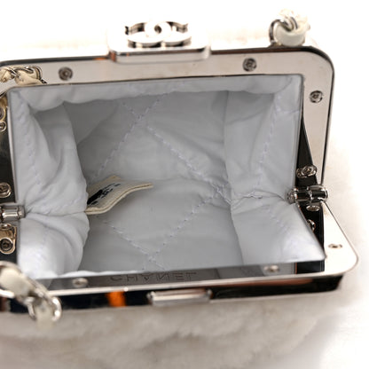 Chanel Shearling Sheepskin Lambskin Quilted Clutch With Chain White 5 of 10