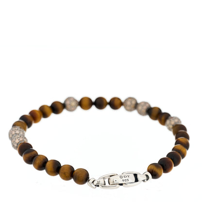 David Yurman Sterling Silver Cognac Diamond Tigers Eye Spiritual Bead Pave Bracelet 2 of 3