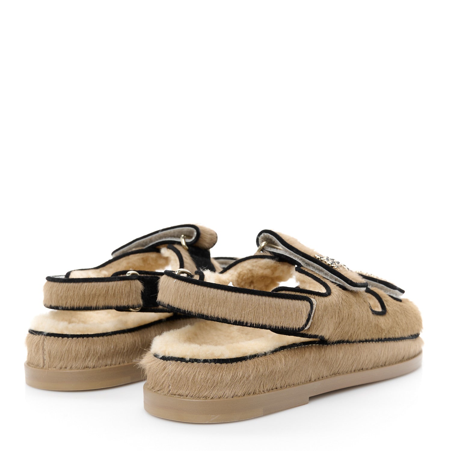 Chanel Calf Hair Suede Shearling Dad Sandals 37.5 Beige 5 of 10