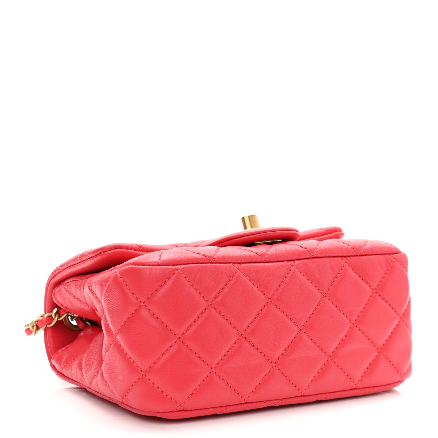 Lambskin Quilted Mini Pearl Crush Flap Red