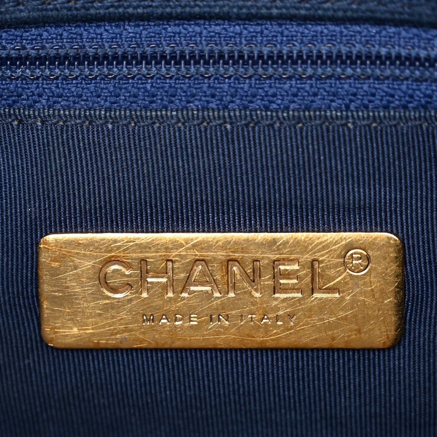 Cotton Canvas Quilted Medium Chanel 19 Flap Navy Blue