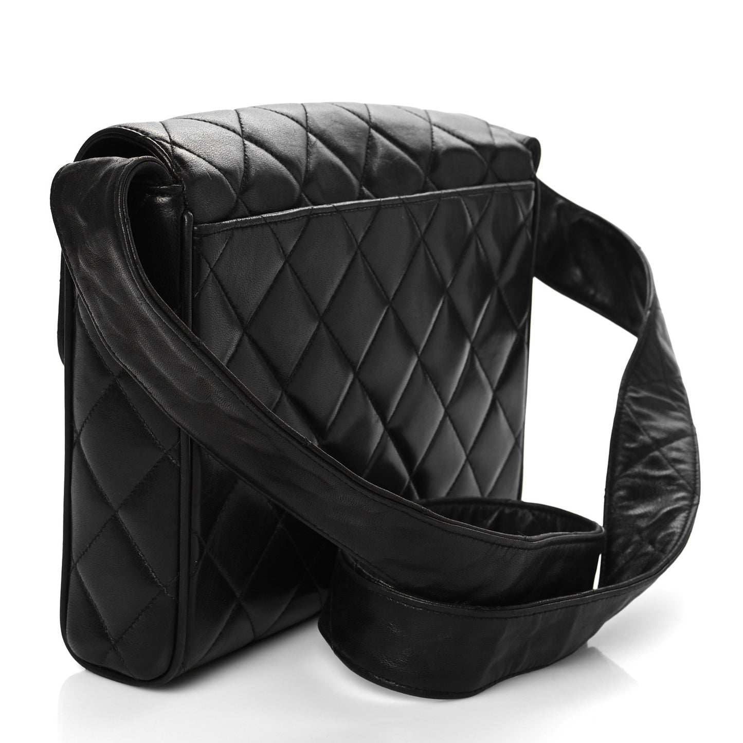Lambskin Quilted CC Single Flap Shoulder Bag Black