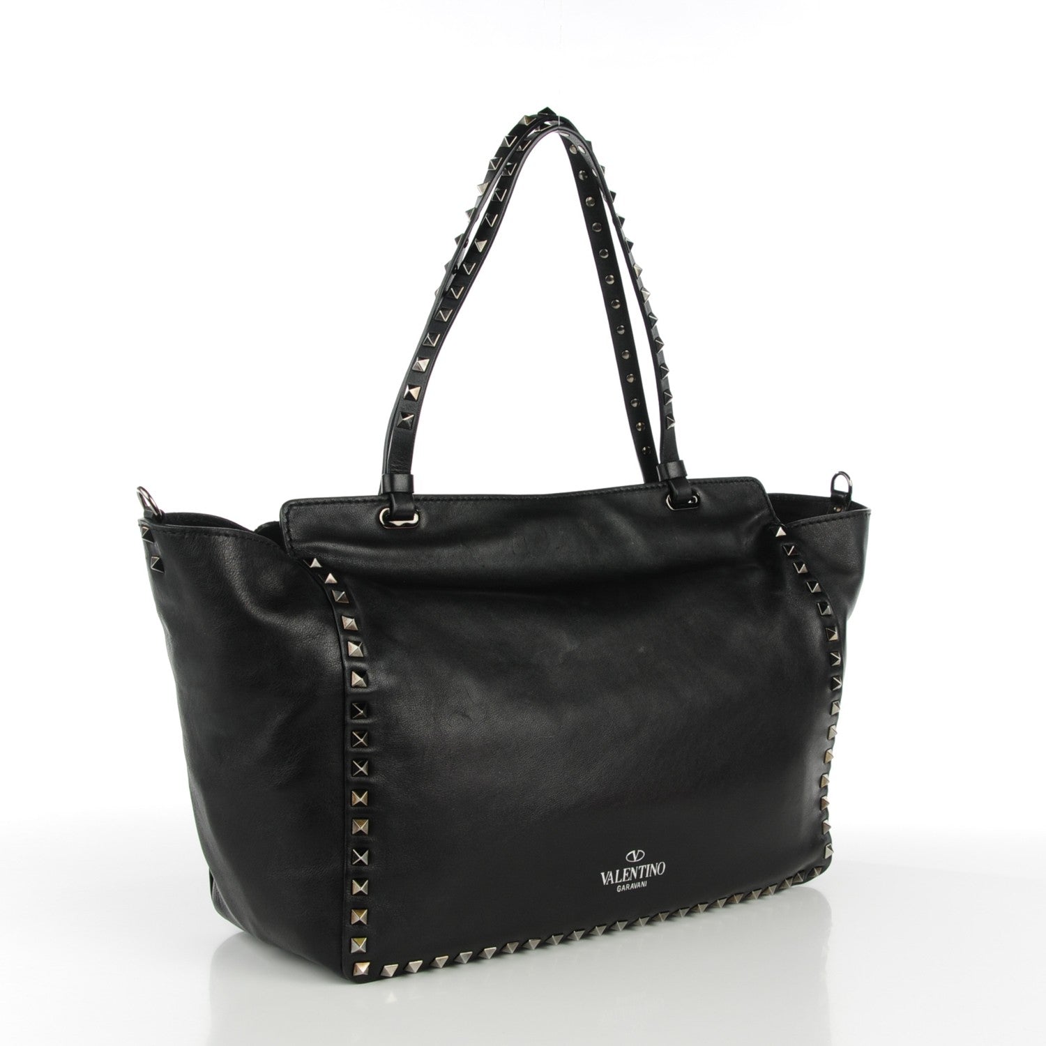 Valentino Garavani Vitello Crystal Medium Rockstud Tote Black 3 of 7