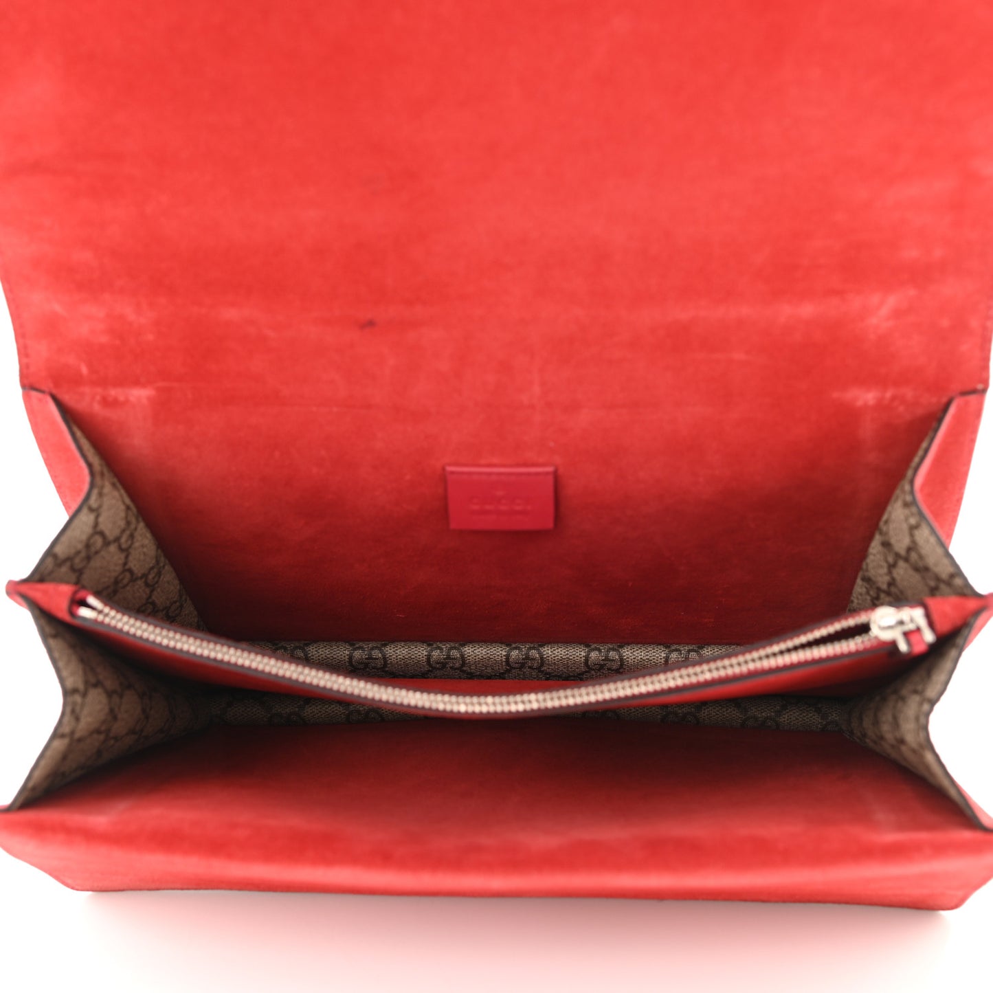 GG Supreme Monogram Suede Cudu Medium Dionysus Shoulder Bag Beige Ebony Vulcanic Red