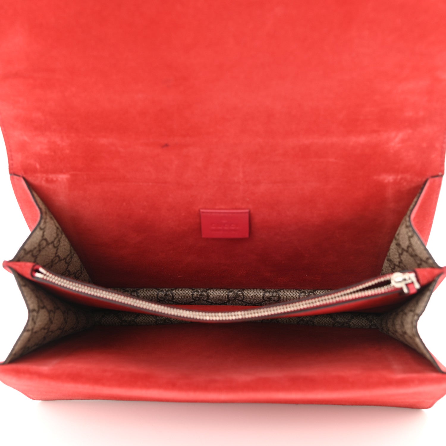 Gucci GG Supreme Monogram Suede Cudu Medium Dionysus Shoulder Bag Beige Ebony Vulcanic Red 5 of 13