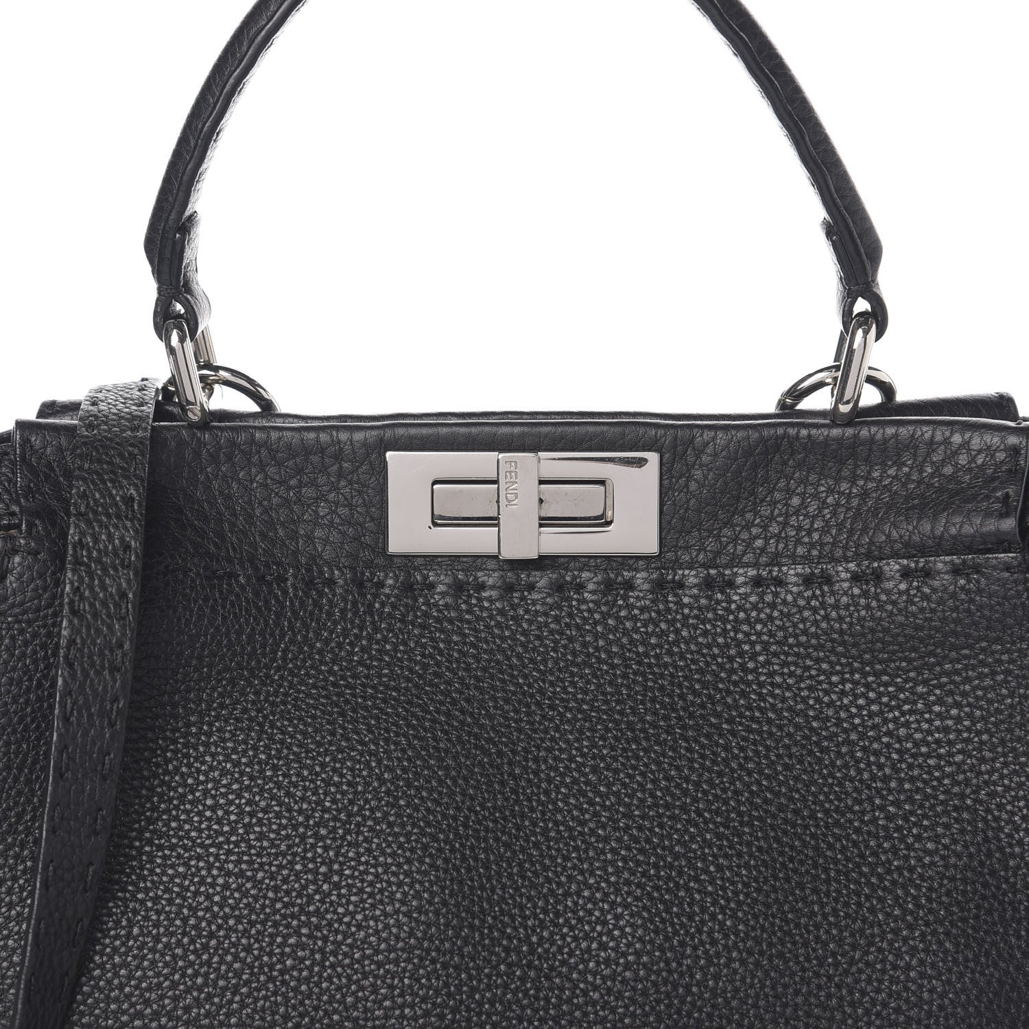 Fendi Cuoio Romano Selleria Bi-Color Medium Peekaboo Iconic Satchel Black Mou 8 of 8