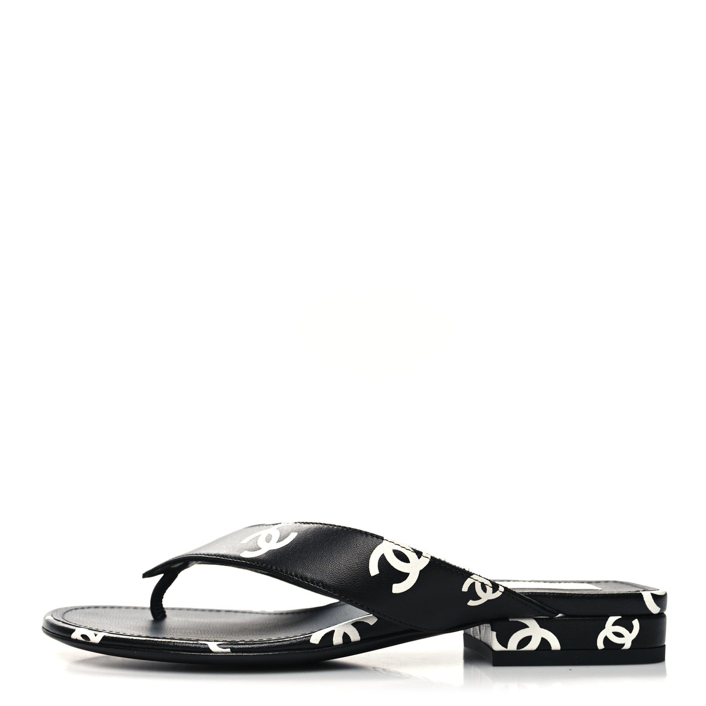 Lambskin Printed CC Thong Sandals 35.5 Black White