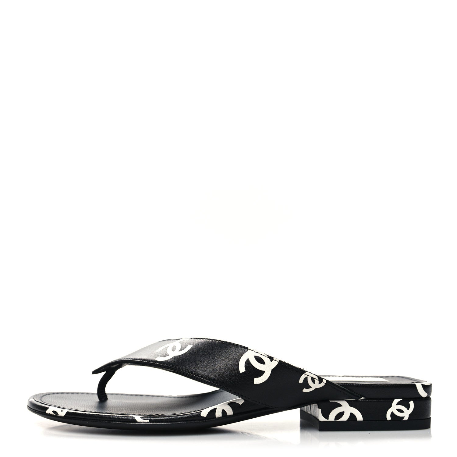 Chanel Lambskin Printed CC Thong Sandals 35.5 Black White 1 of 8
