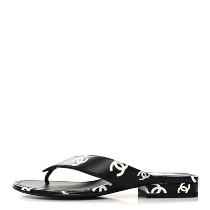 Chanel Lambskin Printed CC Thong Sandals 35.5 Black White 1 of 8