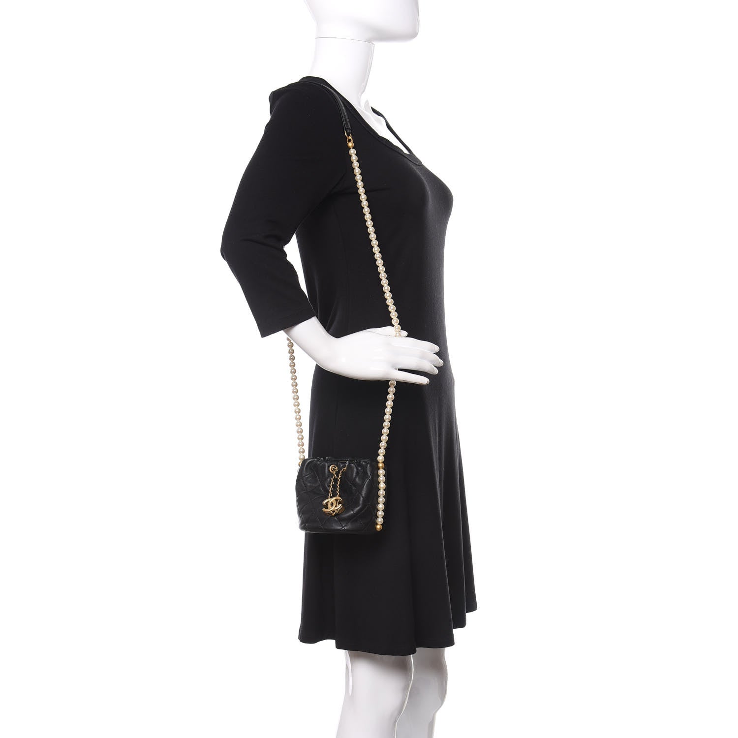 Chanel Calfskin Quilted Pearl Mini About Pearls Drawstring Bucket Bag Black 2 of 10