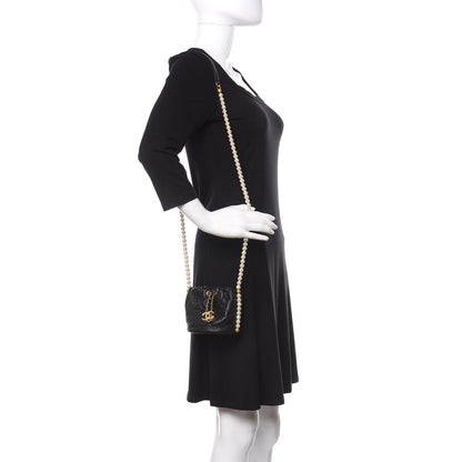 Chanel Calfskin Quilted Pearl Mini About Pearls Drawstring Bucket Bag Black 2 of 10