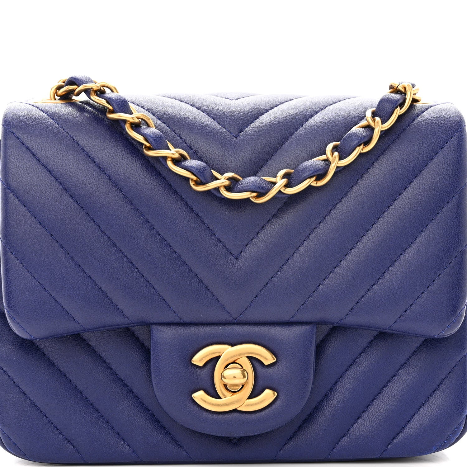 Chanel Lambskin Chevron Quilted Mini Square Flap Blue 8 of 11