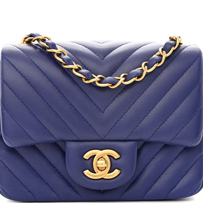 Chanel Lambskin Chevron Quilted Mini Square Flap Blue 8 of 11