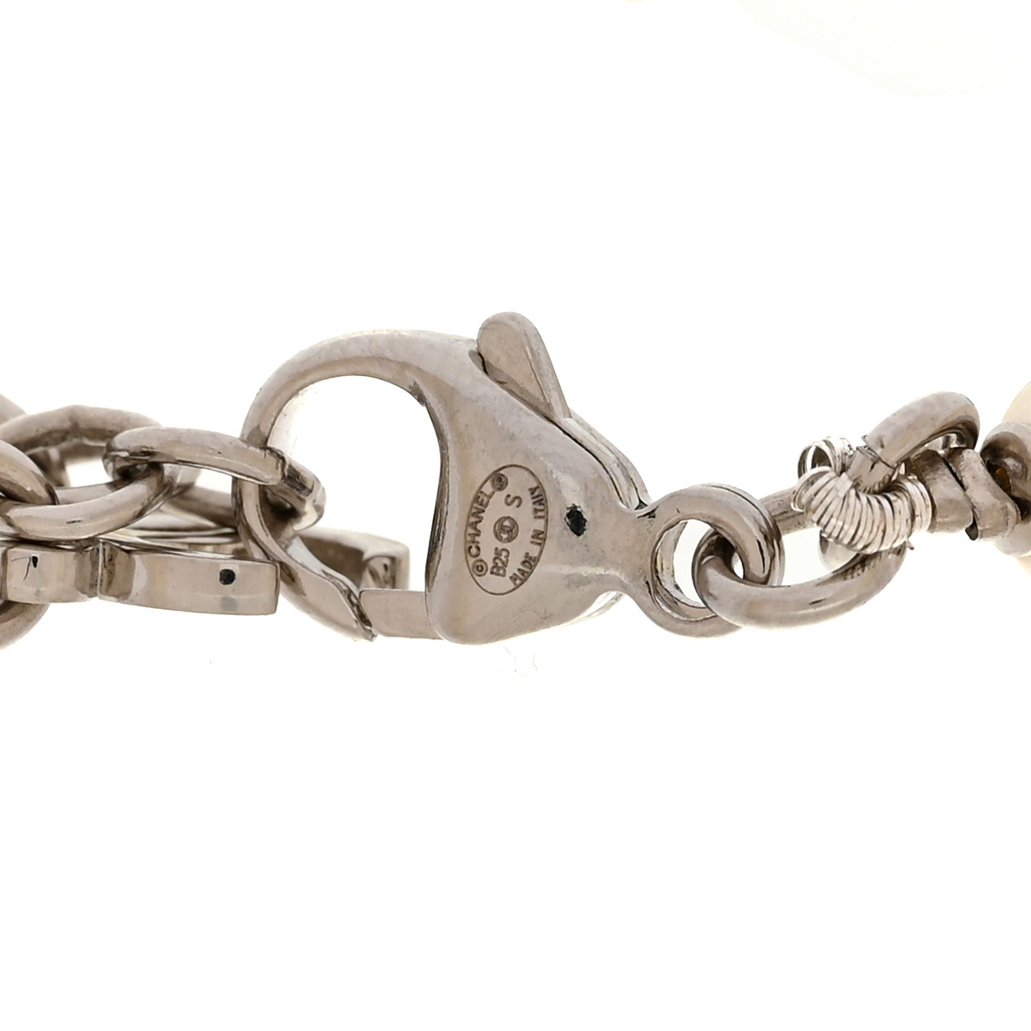 Chanel Pearl Crystal CC Bracelet White Silver 4 of 5