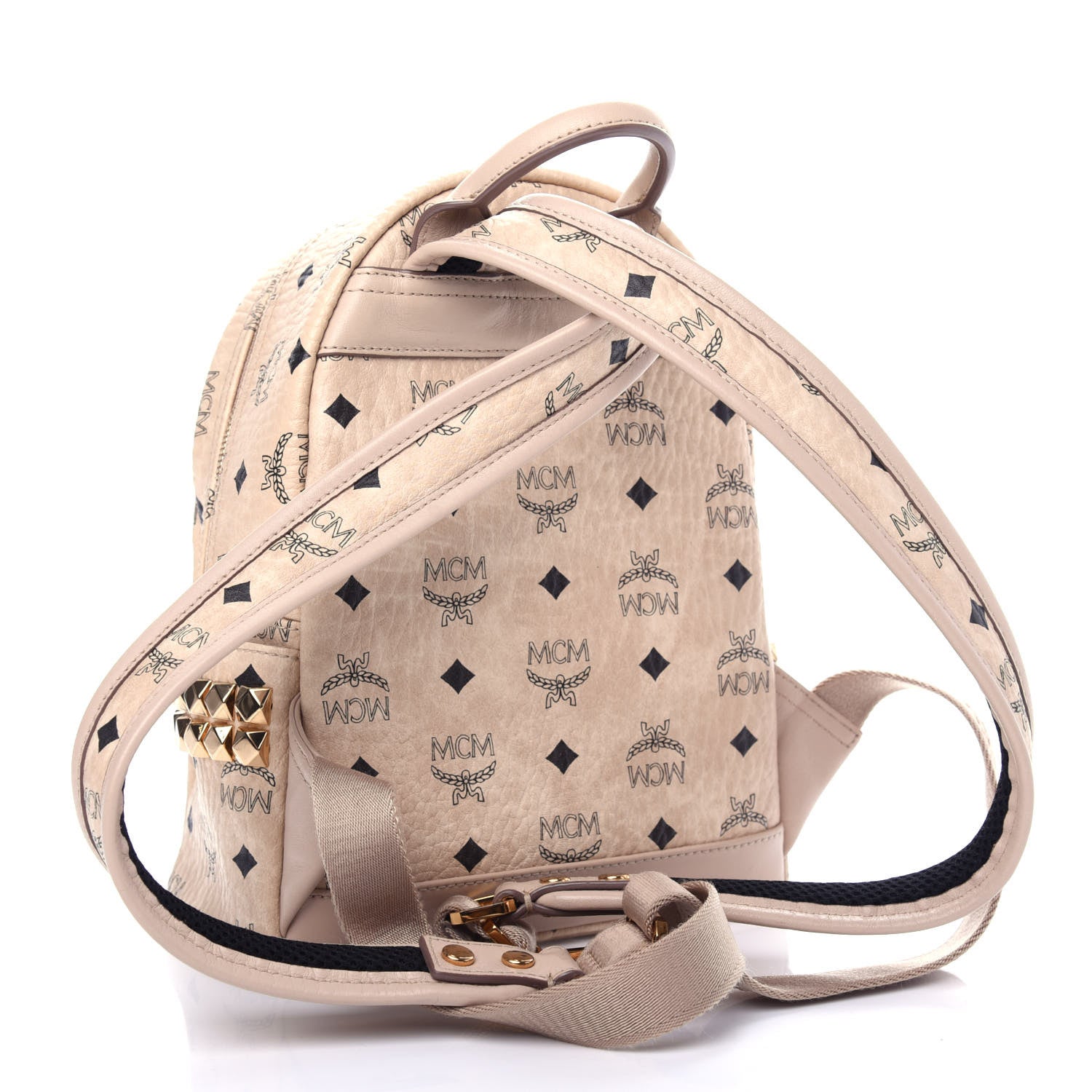 MCM Visetos Small Side Stud Stark Backpack Beige 3 of 9