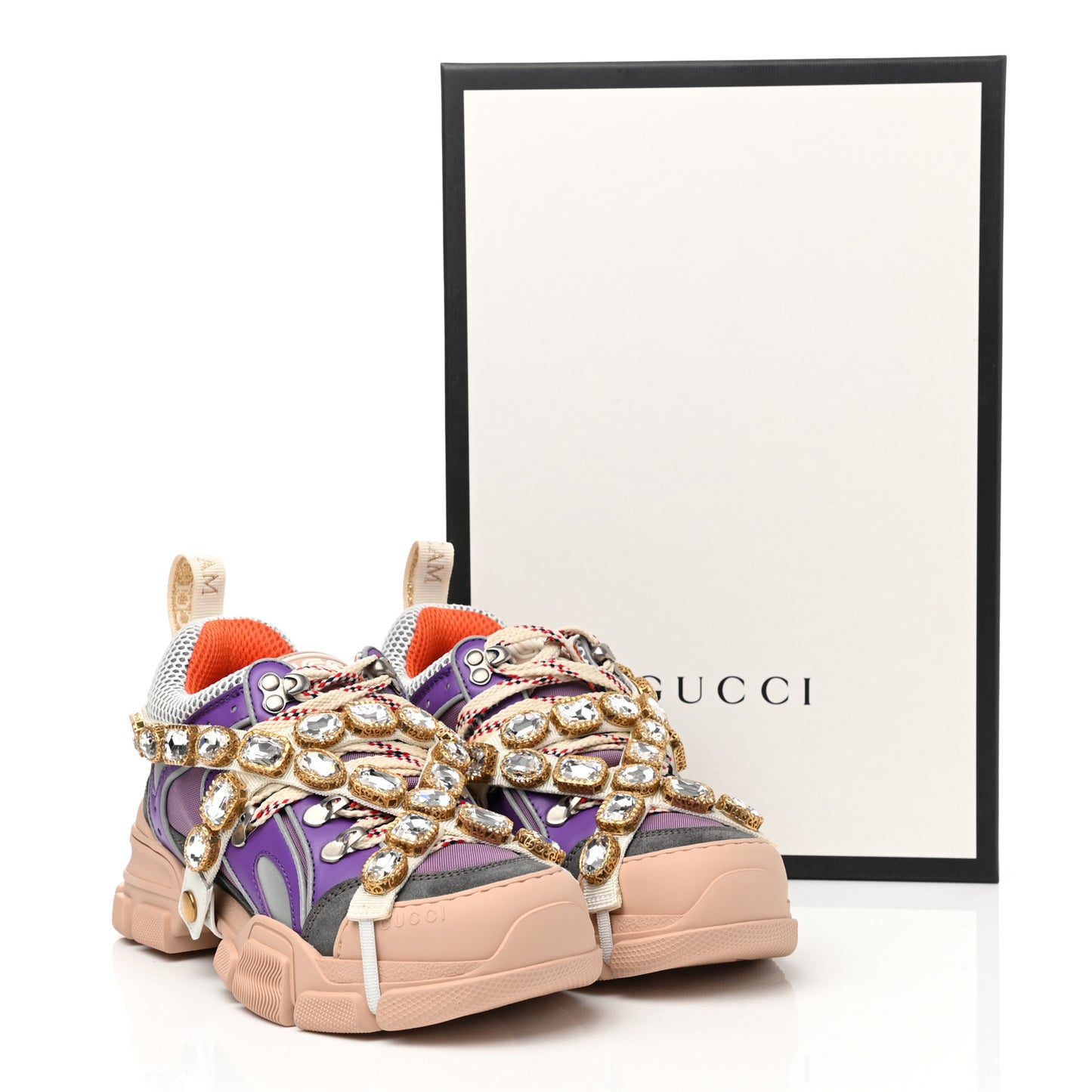 X SEGA Nylon Calfskin Suede Removable Crystals Womens Flashtrek Sneakers 36 New Lavender Loess Shine Purple