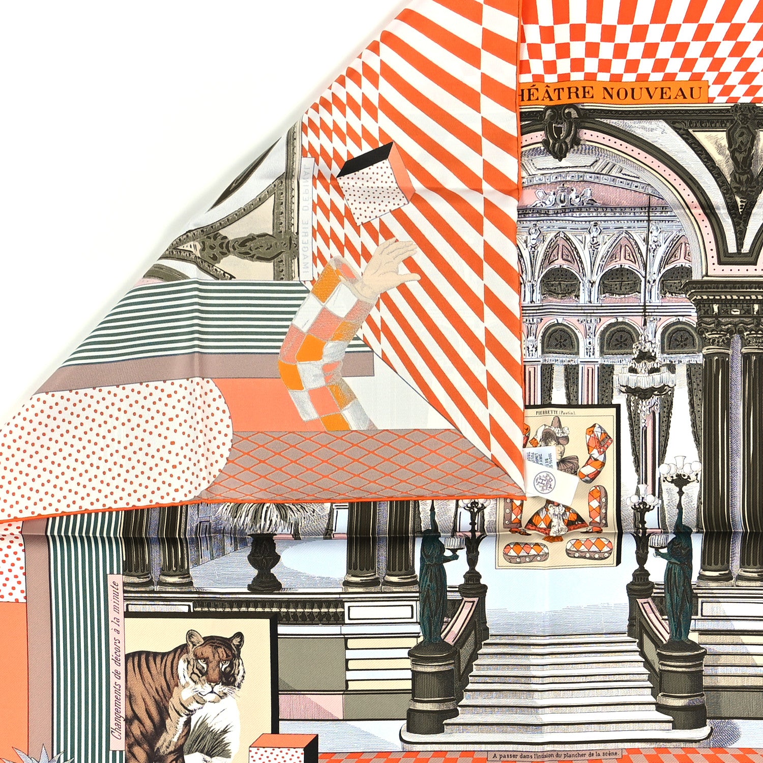 Hermes Silk Grand Theatre Nouveau Scarf 90 Orange Kaki White 3 of 3