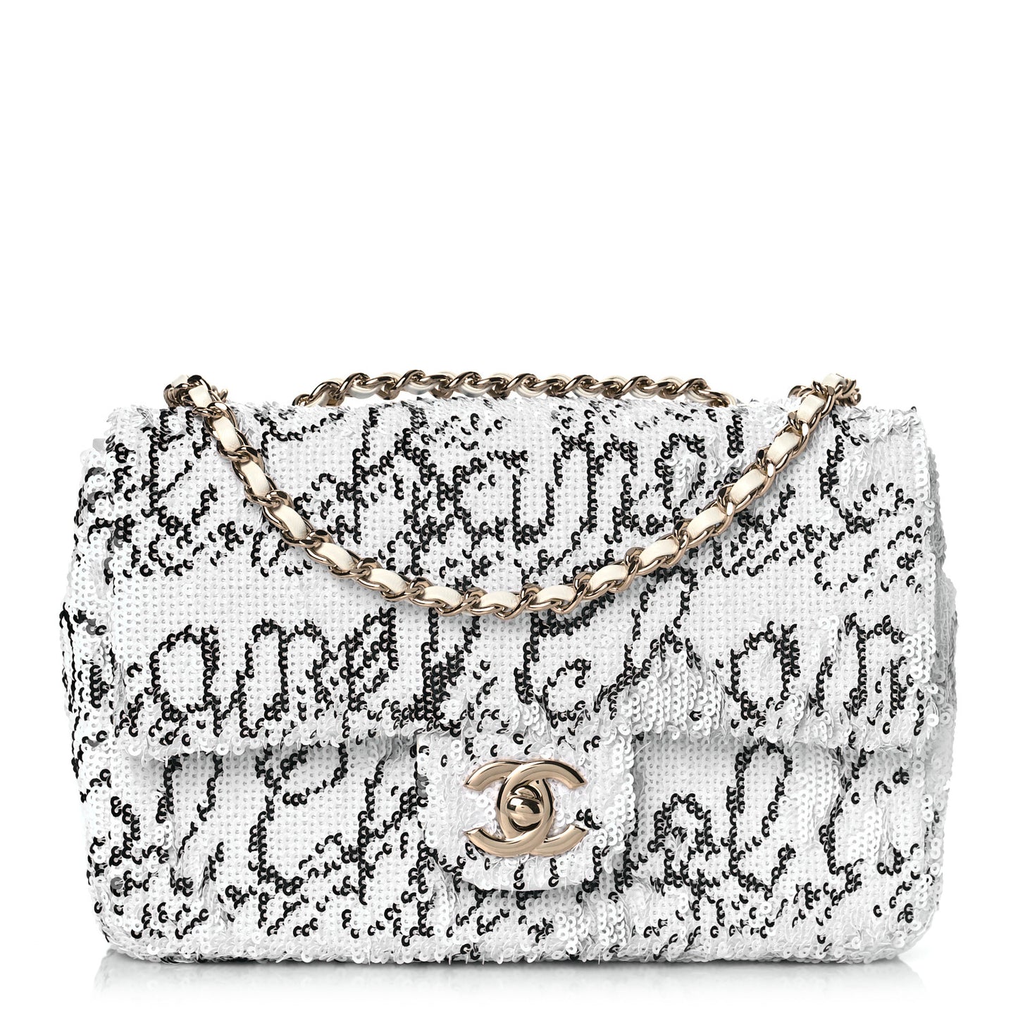 Sequin Logo Mini Rectangular Flap White Black