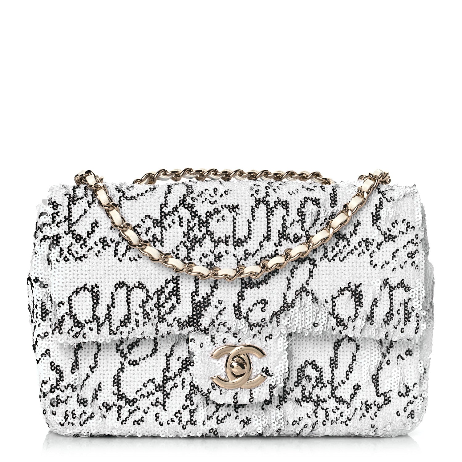 Chanel Sequin Logo Mini Rectangular Flap White Black 1 of 10