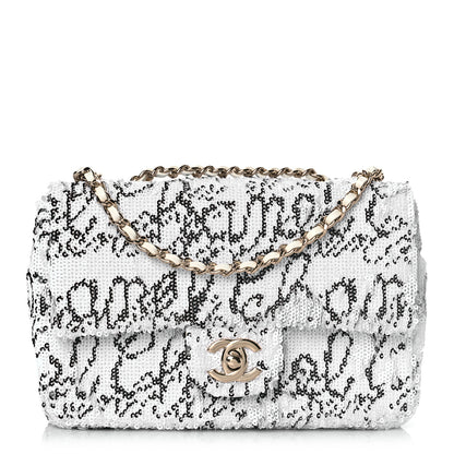 Chanel Sequin Logo Mini Rectangular Flap White Black 1 of 10