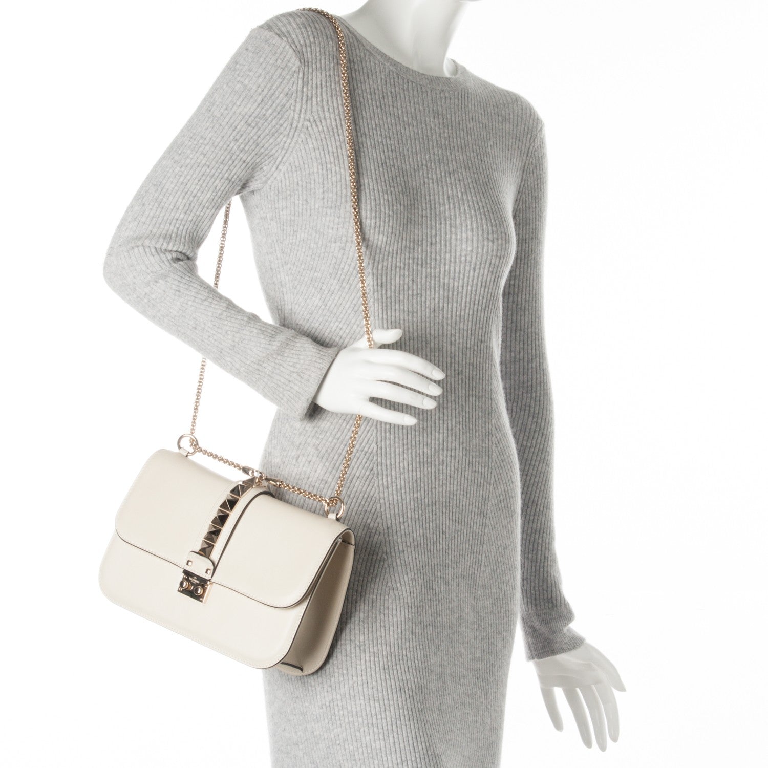 Valentino Garavani Vitello Medium Glam Lock Rockstud Flap Light Ivory 2 of 8