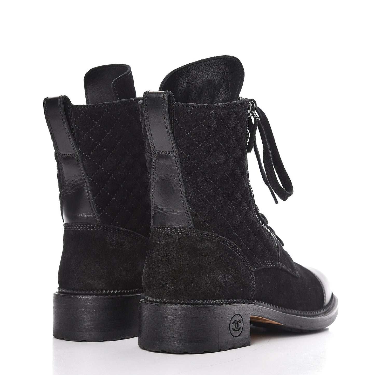 Suede Quilted CC Lace Up Combat Boots 37 Black